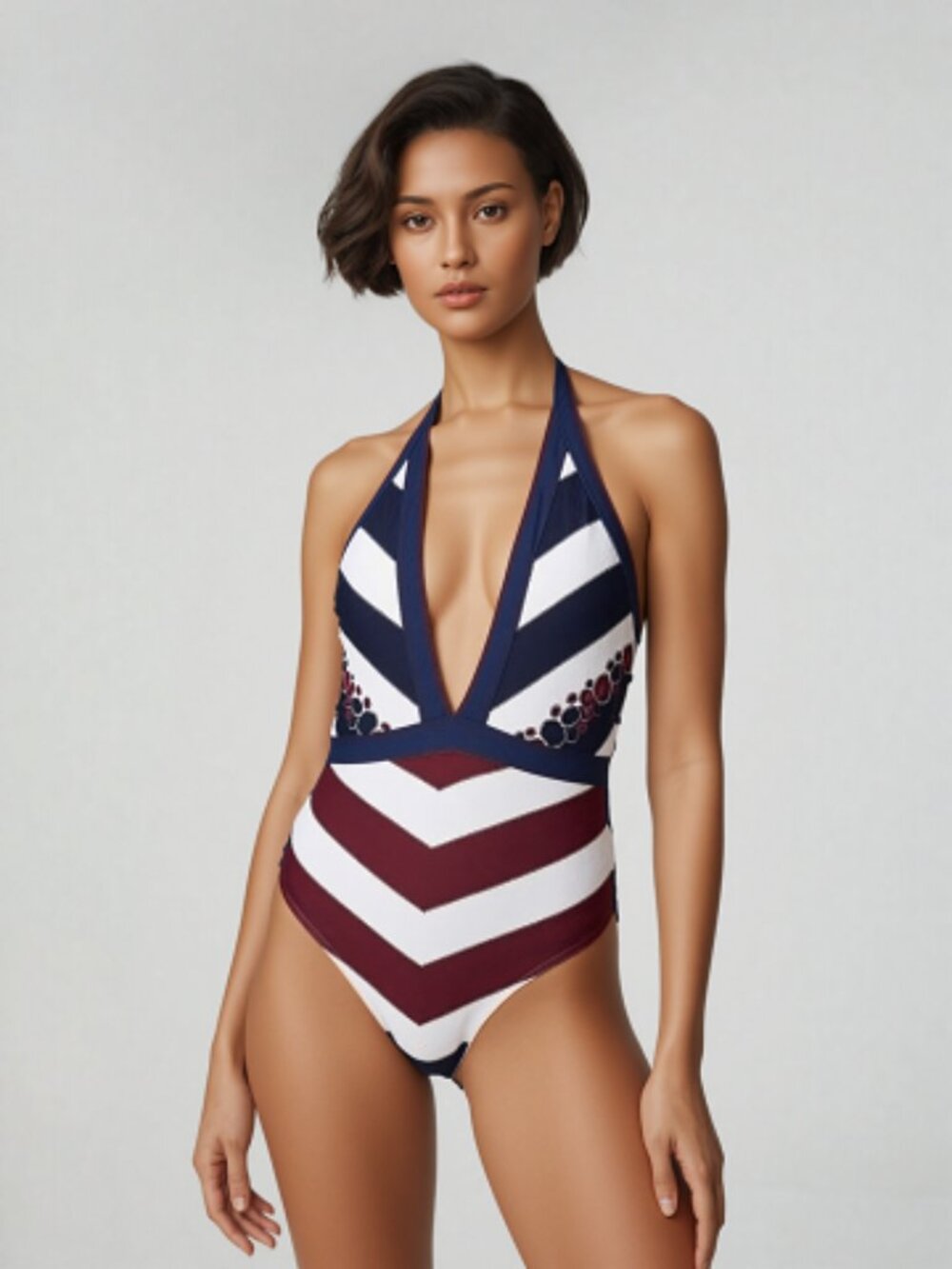 Ted Baker Daina Rowing Stripe Deep V Swimsuit
